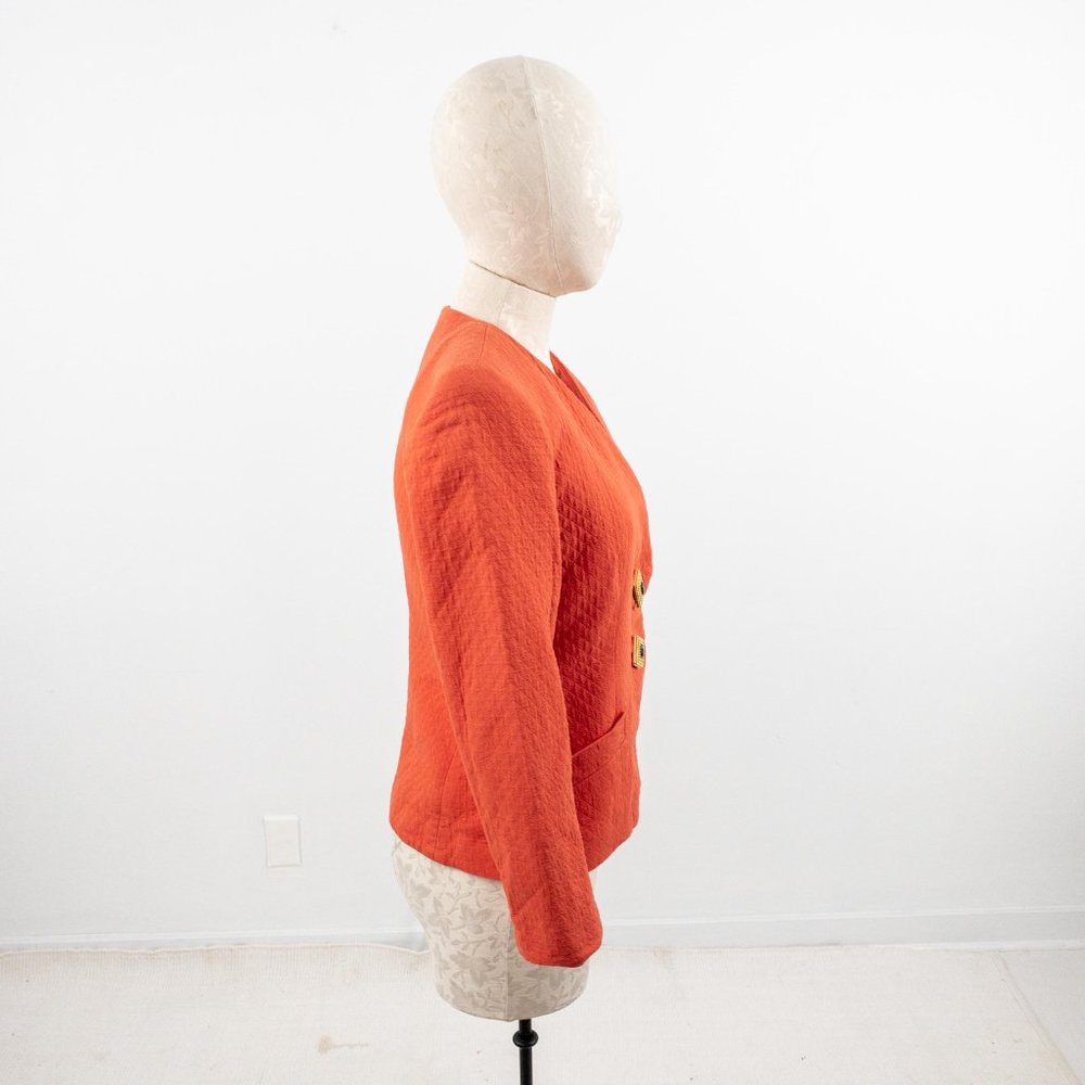 Vintage 80s S/M Quilted Blazer Jacket Orange - Picture 6 of 11